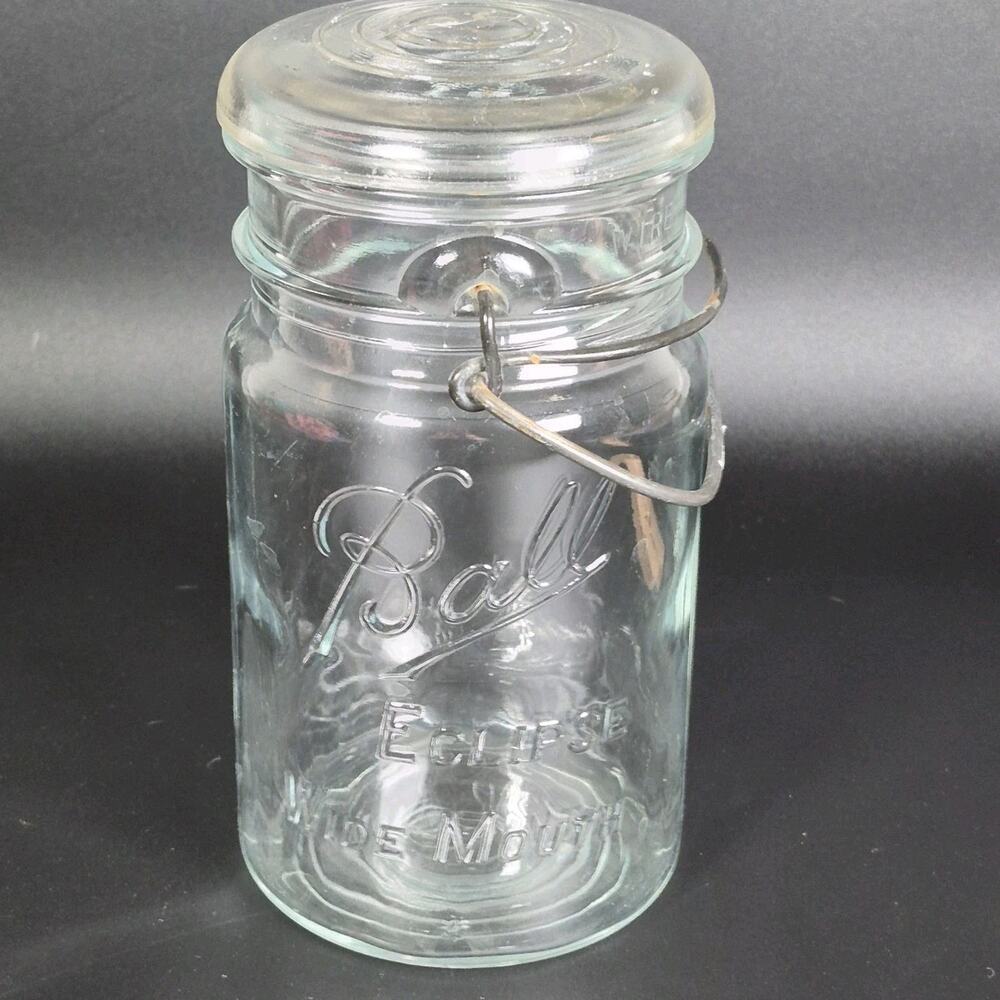 Vintage Quart Wide Mouth Ball Jar Lid Wire Bail Closure Clear Eclipse 4